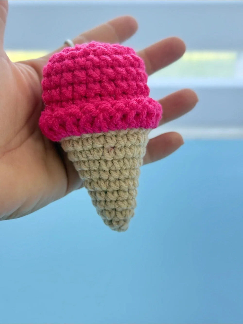 Handmade Fuchsia Pink Crochet Ice Cream Cone Keychain for Kids